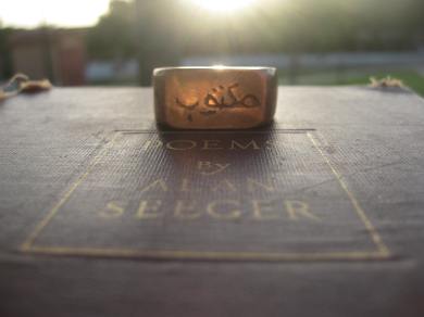 my 'Maktoob' ring inspired by the Poetry of Alan Seeger Photo by Quinten Rhea
